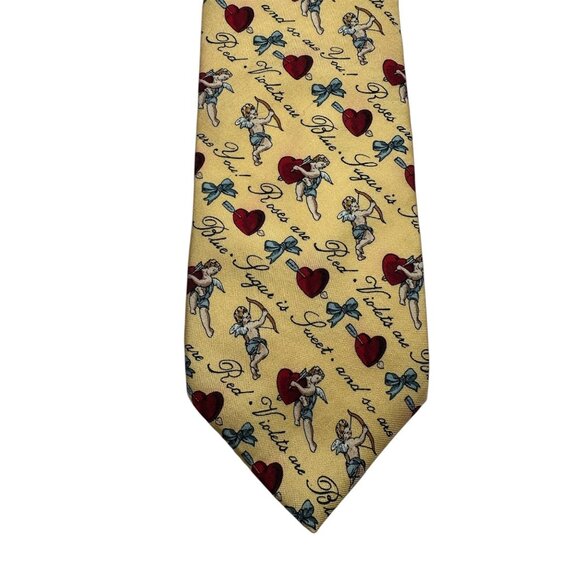 Vintage Bobachris Yellow Cupid & Heart Silk Tie Made In USA - Picture 3 of 6